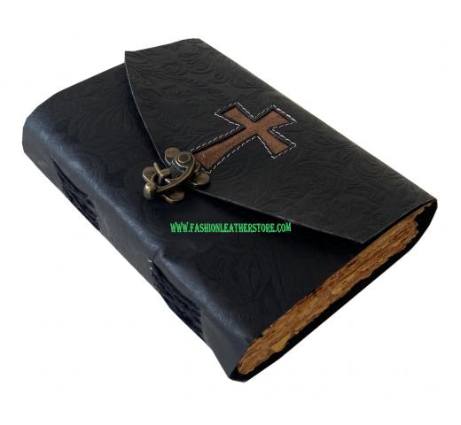 cross symbol garden flower leather journal